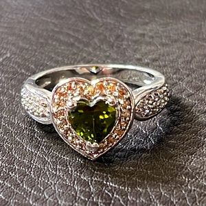 Silver Green Peridot Zirconia Heart Ring